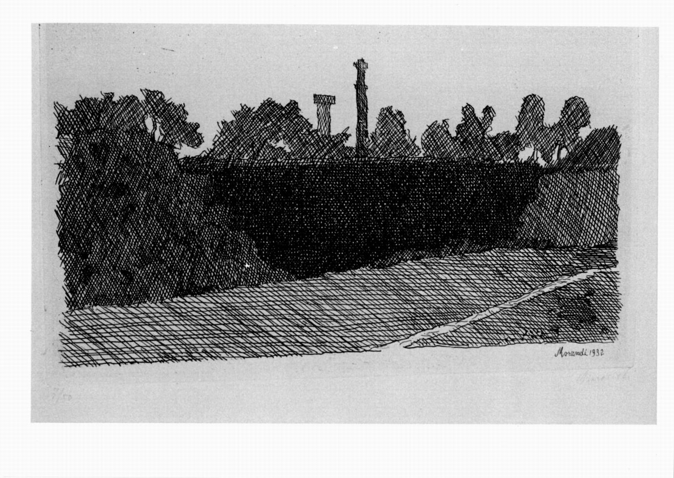 veduta della Montagnola di Bologna, scorcio di giardino (stampa) di Morandi Giorgio (sec. XX)