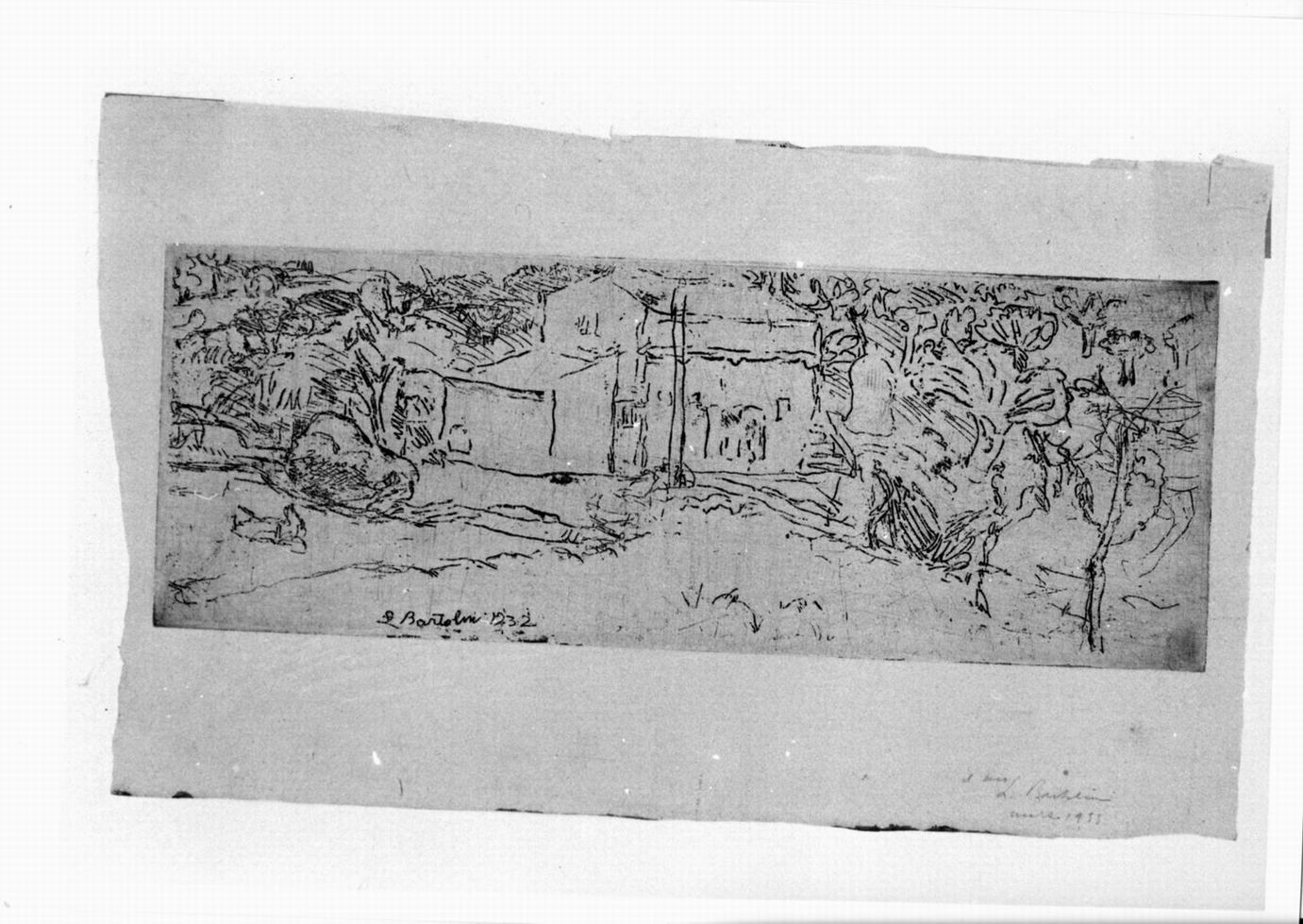 paesaggio con casa (stampa) di Bartolini Luigi (sec. XX)