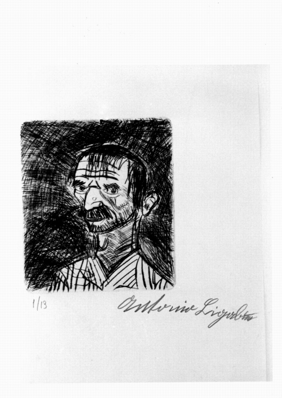 testa maschile, autoritratto (stampa) di Laccabue Antonio detto Ligabue (sec. XX)