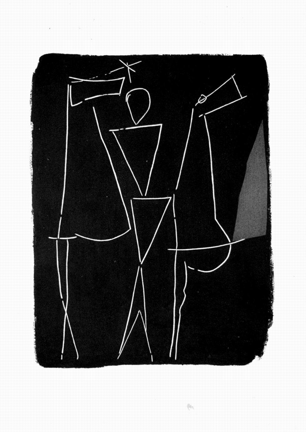 figura in piedi e cavalli (stampa) di Marini Marino (sec. XX)