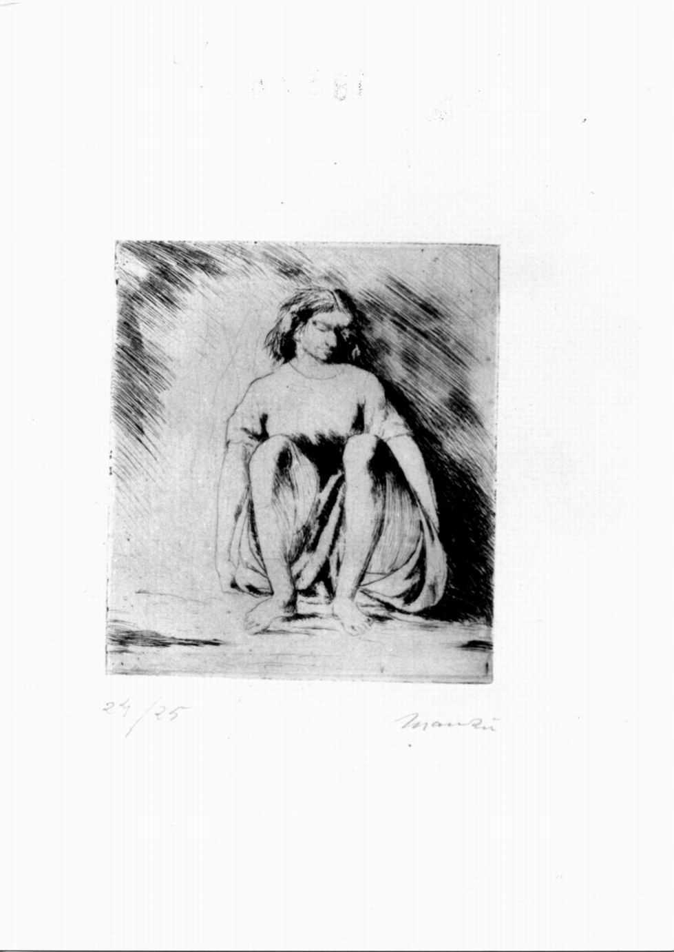 figura femminile accovacciata (stampa) di Manzù Giacomo (sec. XX)