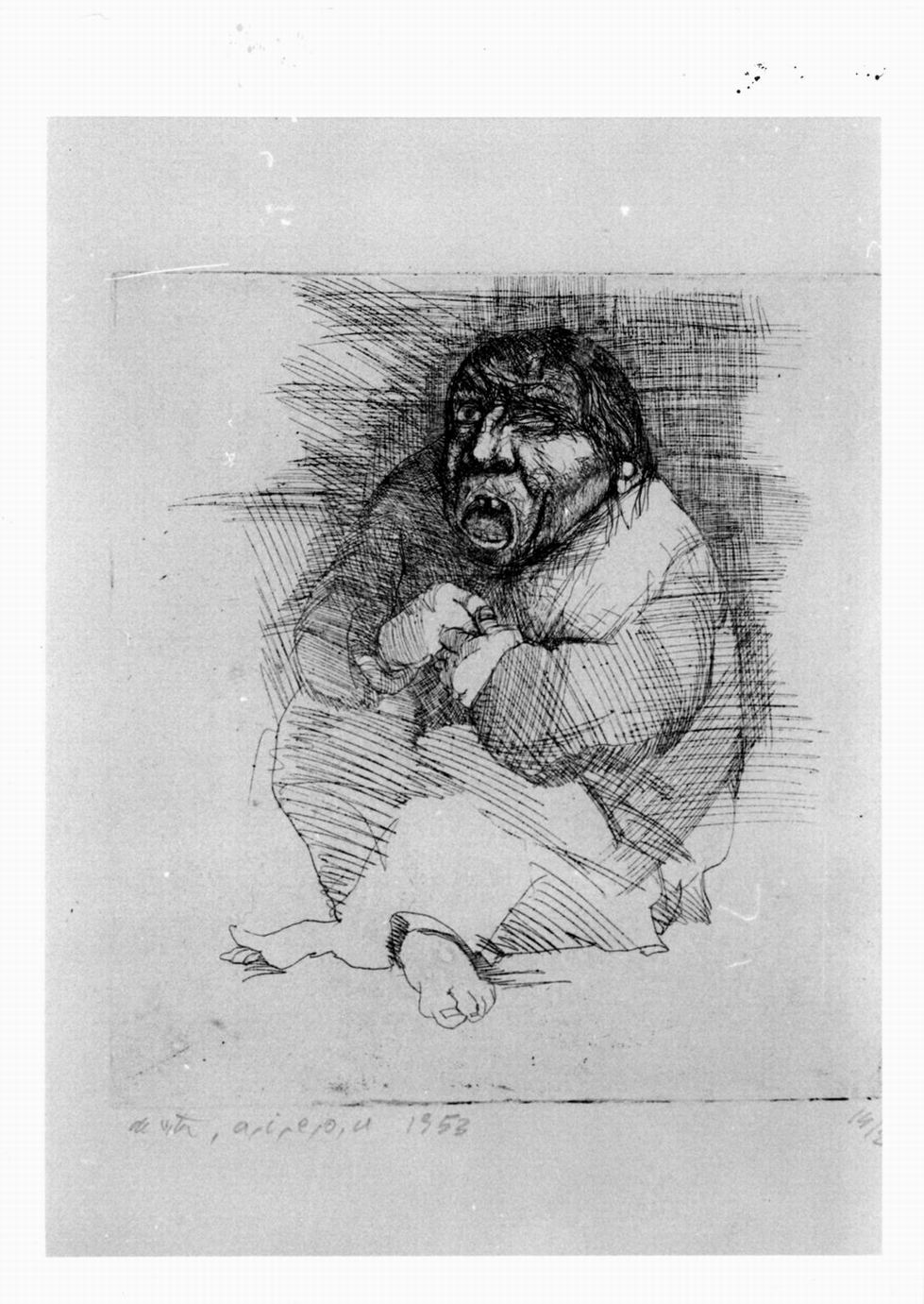 figura maschile seduta (stampa) di De Vita Luciano (sec. XX)