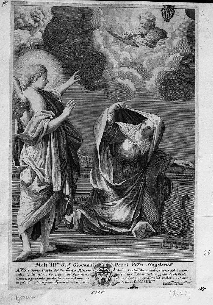 L'Annunciazione della Vergine, Annunciazione (stampa tagliata) di Bonaveri Domenico Maria (secc. XVII/ XVIII)