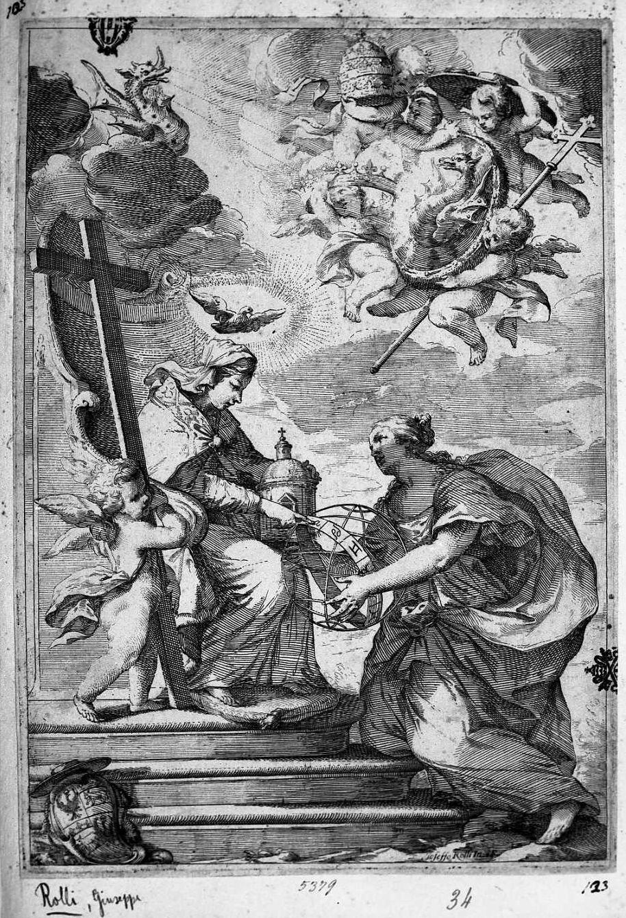 La Religione e Uranio, allegoria della Religione e della famiglia (stampa tagliata) di Rolli Giuseppe Maria (secc. XVII/ XVIII)