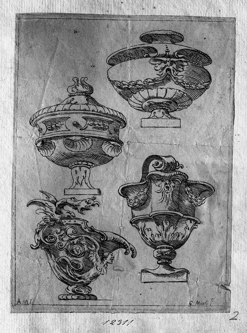 Quattro vasi, vaso (stampa tagliata) di Mitelli Giuseppe Maria (secc. XVII/ XVIII)