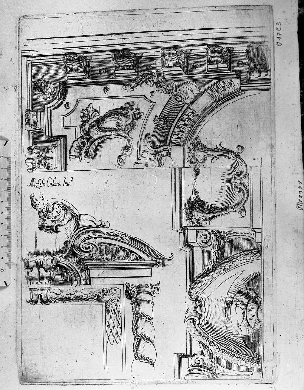 Frammenti decorativi per architettura, architettura (stampa) - ambito bolognese-emiliano (sec. XVII)
