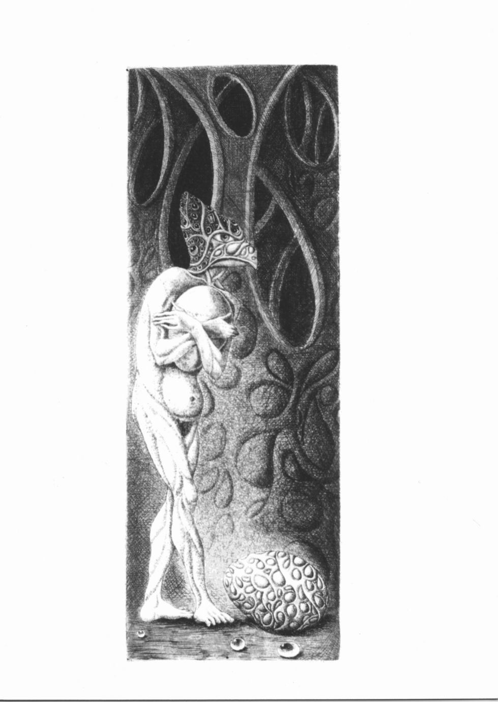 Figura umana con testa di uccello e uovo (stampa) di Boberg Jørgen (sec. XX)