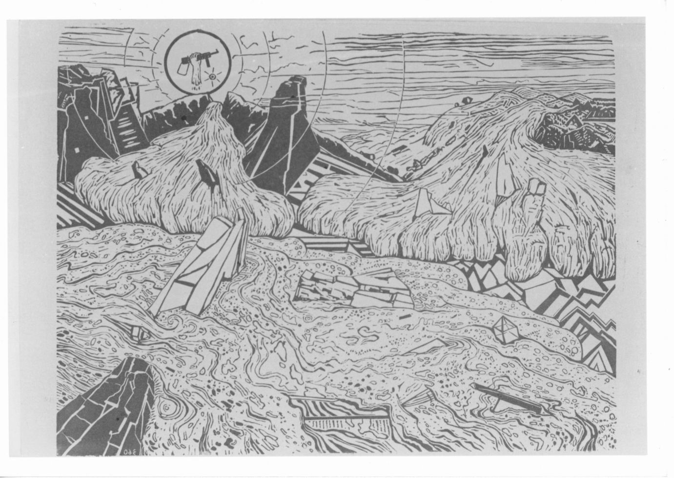 Paesaggio inondato con relitti (stampa a colori) di Sporring Ole (sec. XX)