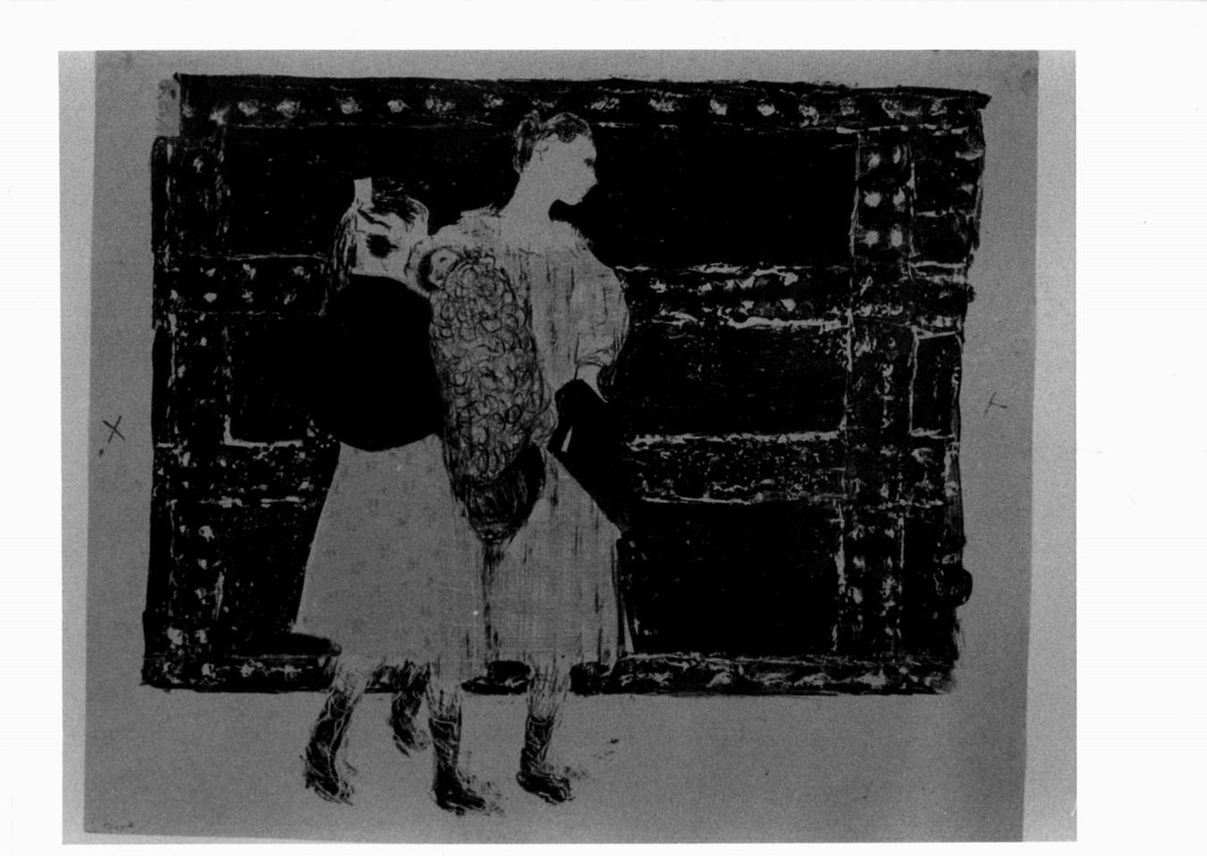 Sur le font de l'Europe, Figura femminile con bambino in collo e fanciulla (stampa a colori, elemento d'insieme) di Vuillard Edouard (sec. XIX)