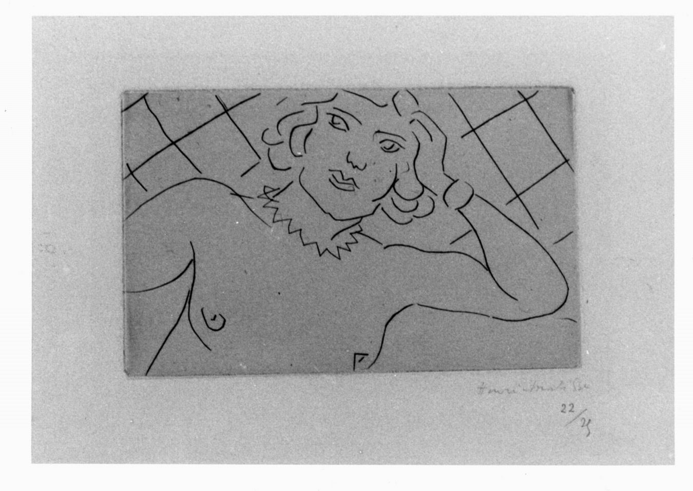 Femme, Nudo femminile su fondo a losanghe (stampa) di Matisse Henry (sec. XX)