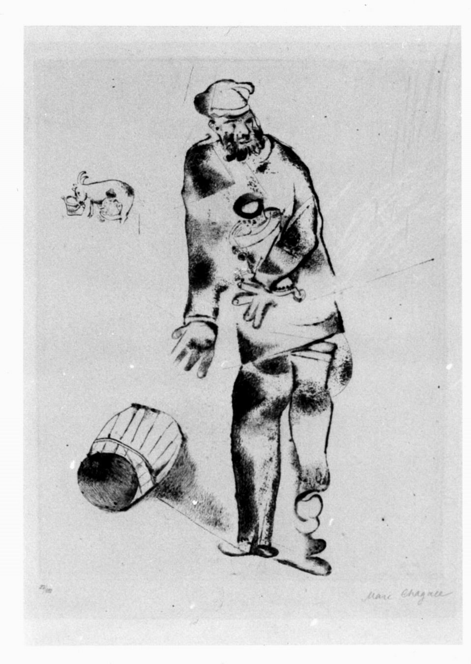 le père, figura maschile in piedi con barile e capretta (stampa, elemento d'insieme) di Chagall Marc (sec. XX)