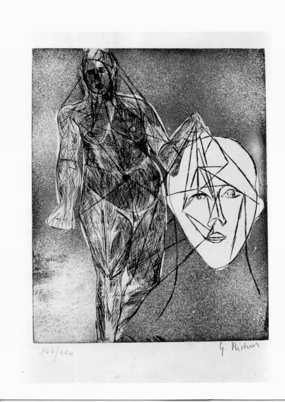 femme au visage, nudo femminile in piedi e volto (stampa) di Richier Germaine (sec. XX)