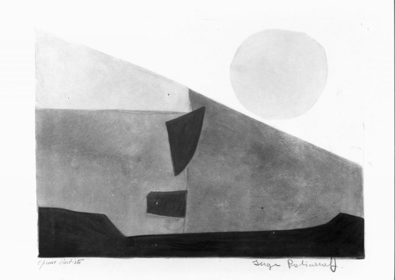 composition bleu, composizione astratta (stampa colorata a mano) di Poliakoff Serge (sec. XX)