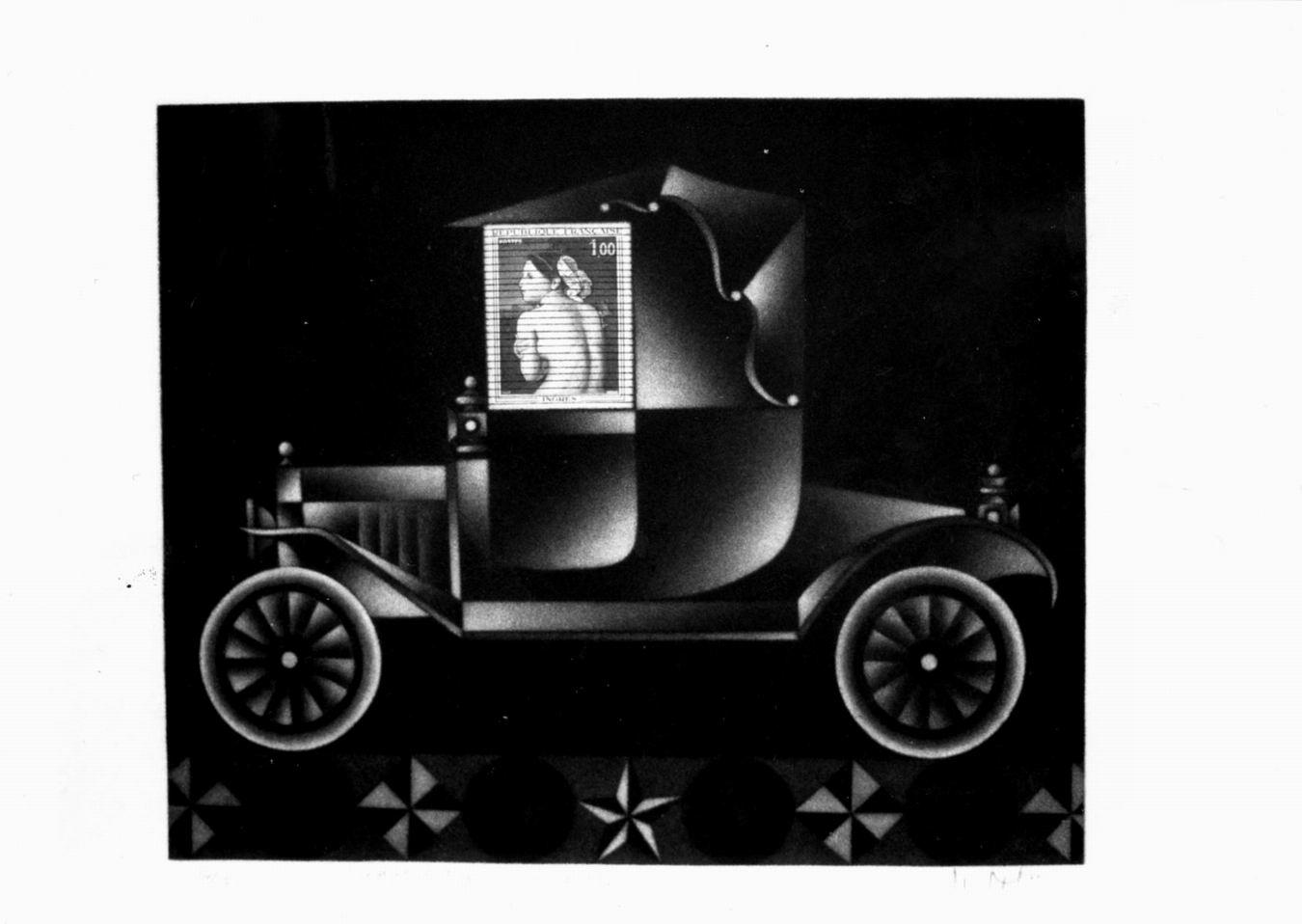 automobile e francobollo con opera di Ingres (stampa) di Avati Mario (sec. XX)