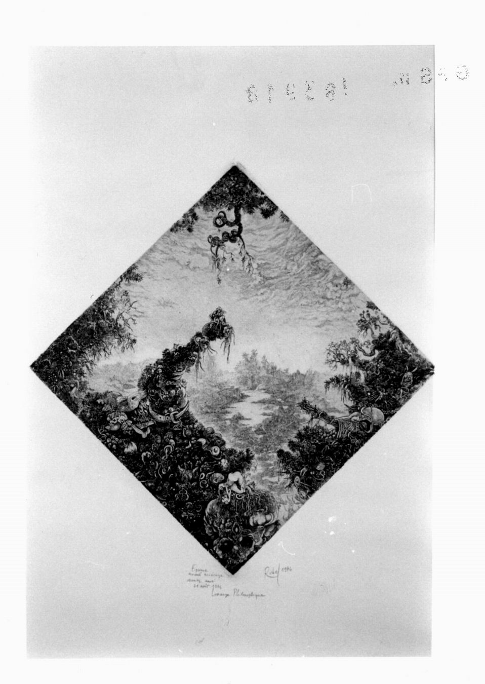 paesaggio fantastico con figure (stampa) di Rubel Georges (sec. XX)