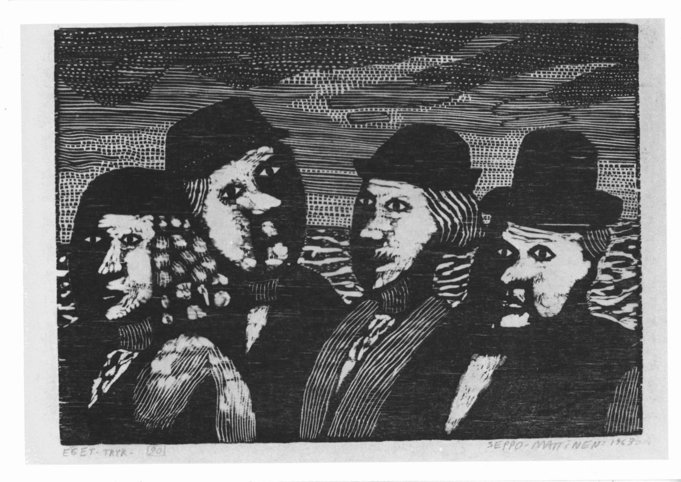 quattro figure maschili a mezzo busto (stampa) di Mattinen Seppo (sec. XX)
