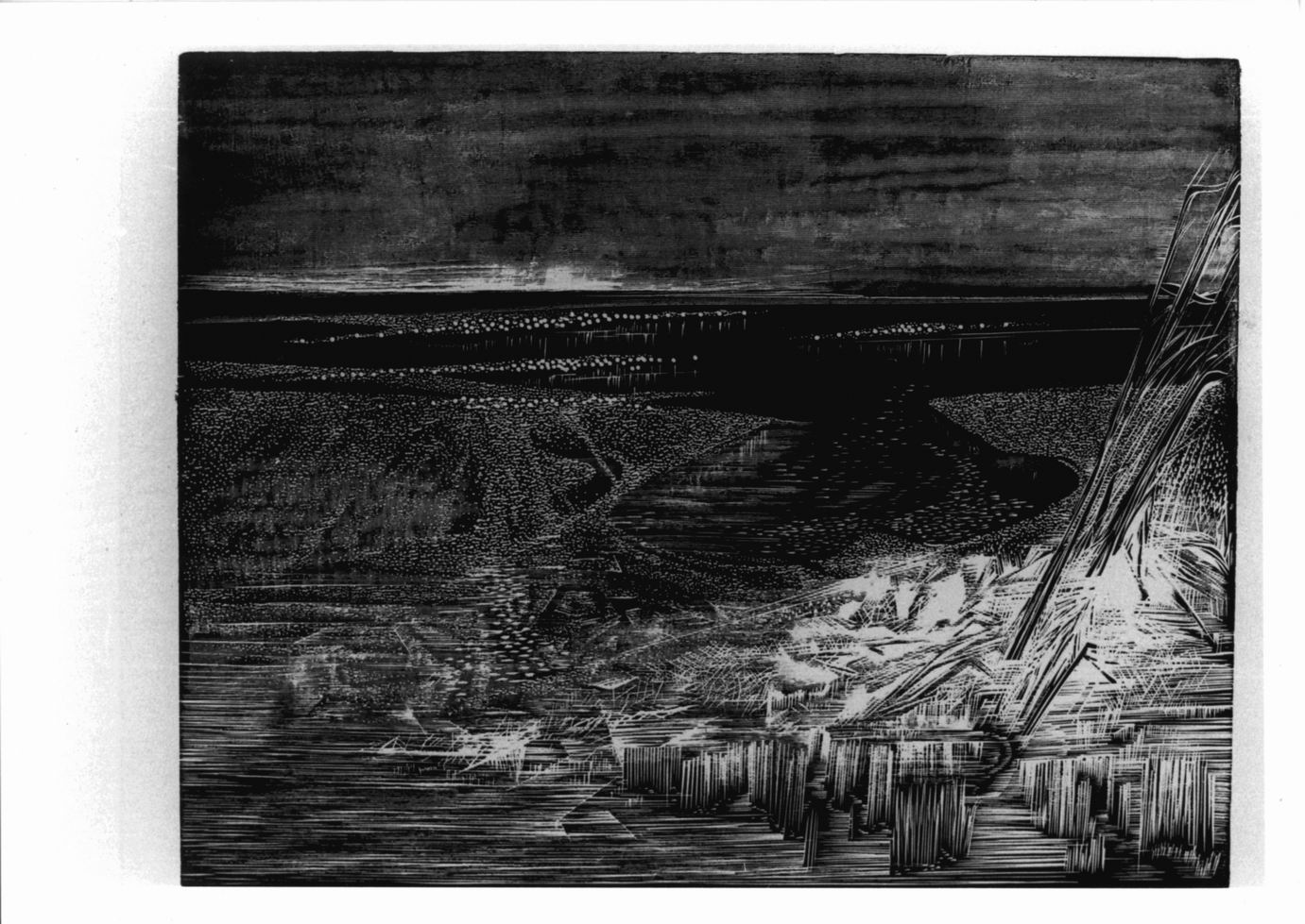 paesaggio con lago parzialmente ghiacciato (stampa) di Vikainen Juhani Otto (sec. XX)