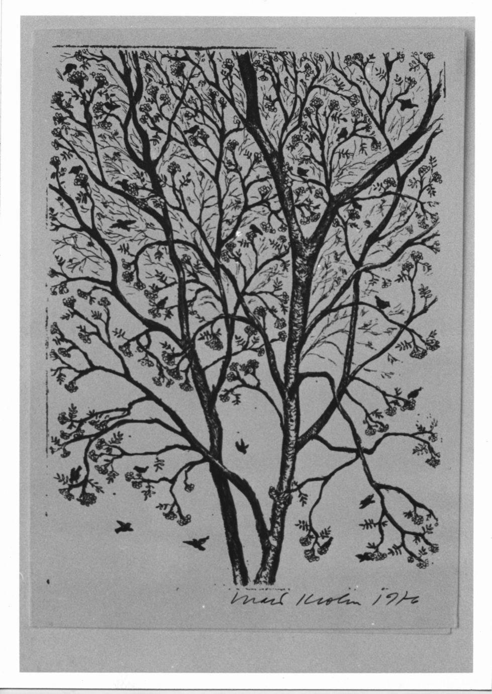 albero con fiori e uccellini (stampa) di Krohn Inari (sec. XX)