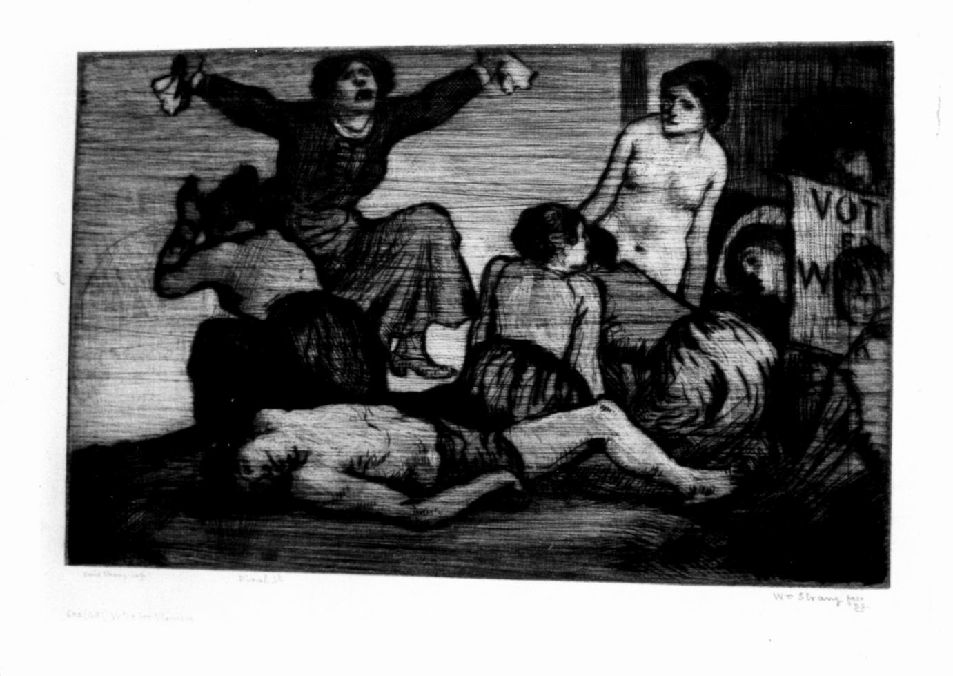 Gruppo di donne in atteggiamento di disperazione intorno a una esamine a terra (stampa) di Strang William, Strang David (sec. XX)