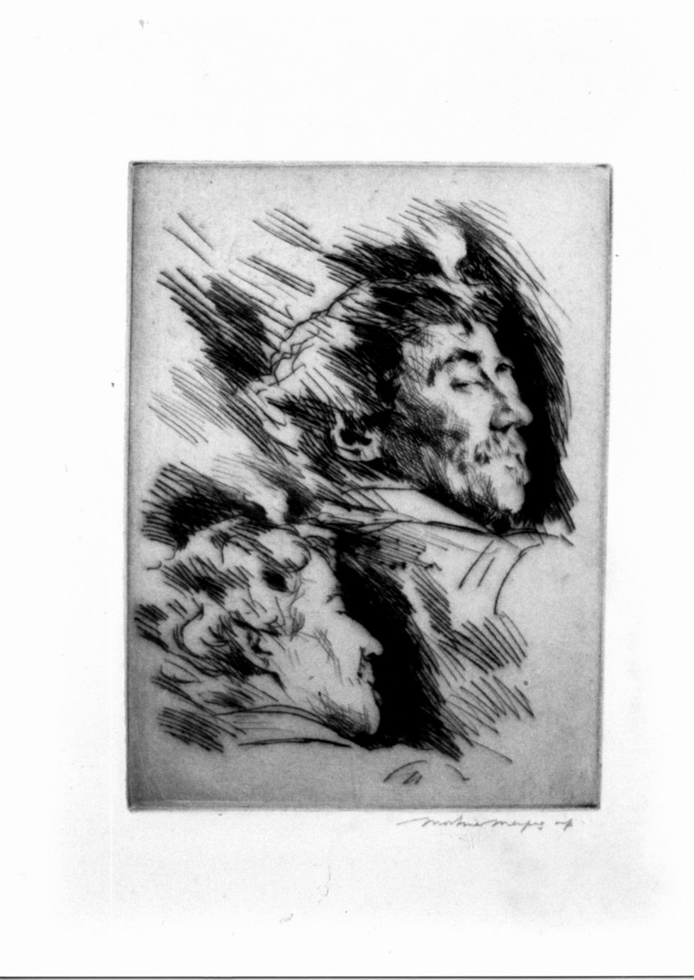 Whistler the proud, Volto maschile ritratto di 3/4 e di profilo (doppio ritratto di Whistler) (stampa) di Menpes Mortimer (sec. XIX)