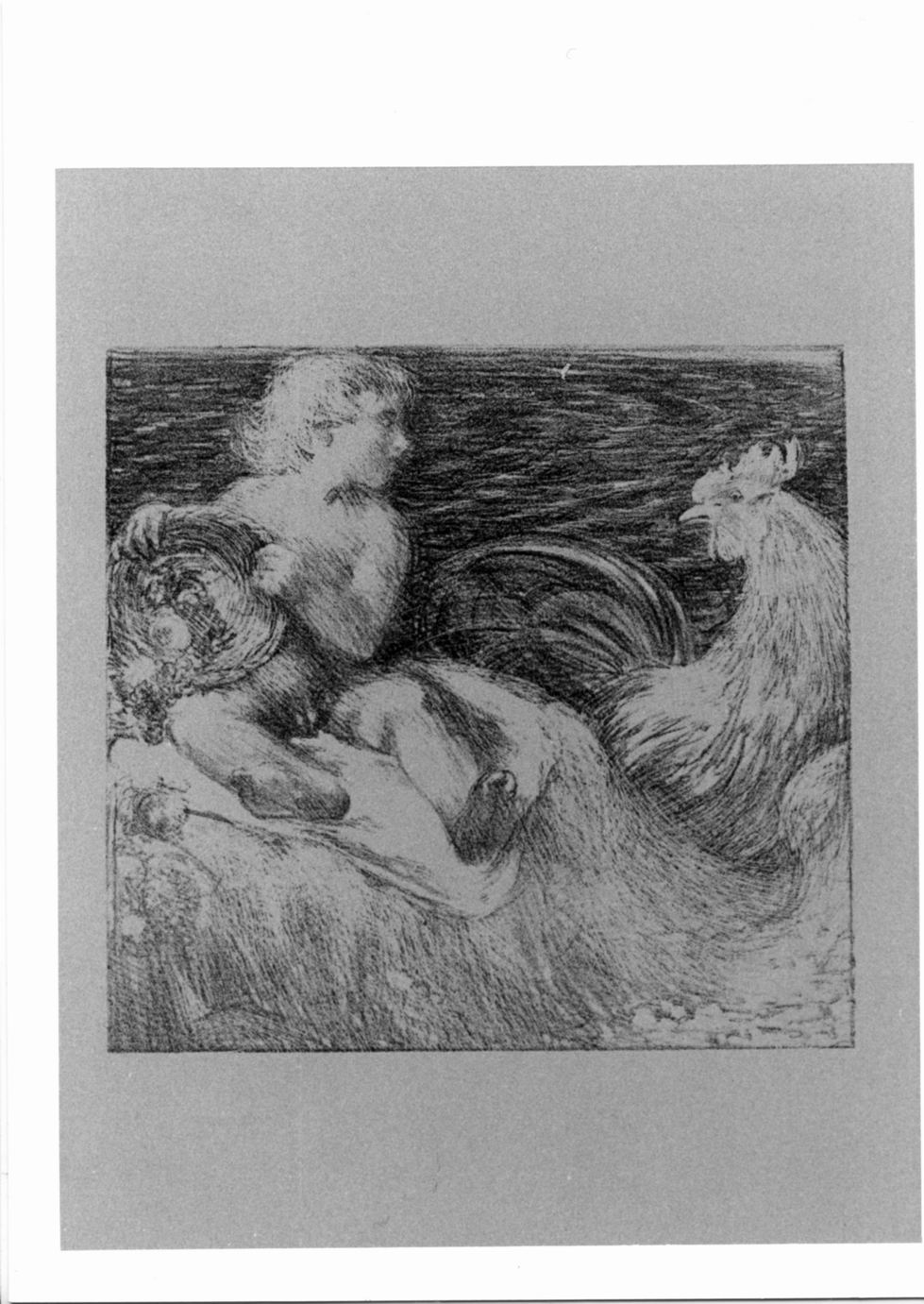 Bambino con cesto e gallo (stampa) di Shannon Charles (sec. XIX)