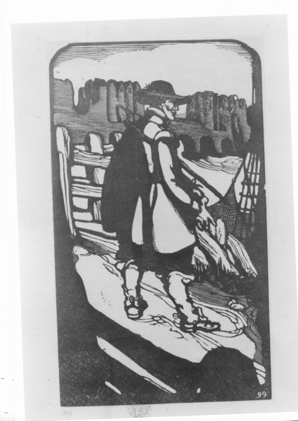 Figura maschile in abiti settecenteschi di spalle (stampa) di Craig Edward Gordon (sec. XIX)