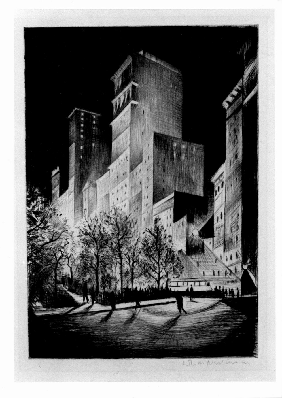 Scorcio di New York di notte (stampa, elemento d'insieme) di Nevinson Christopher R. W (sec. XX)