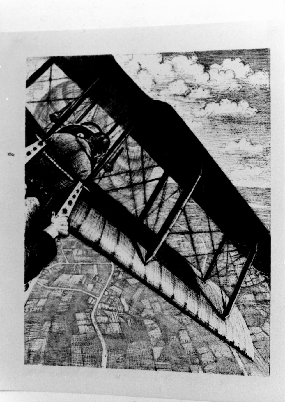 Banking at 4000 feet, Ala di aereo in volo su paesaggio (stampa, elemento d'insieme) di Nevinson Christopher R. W (sec. XX)