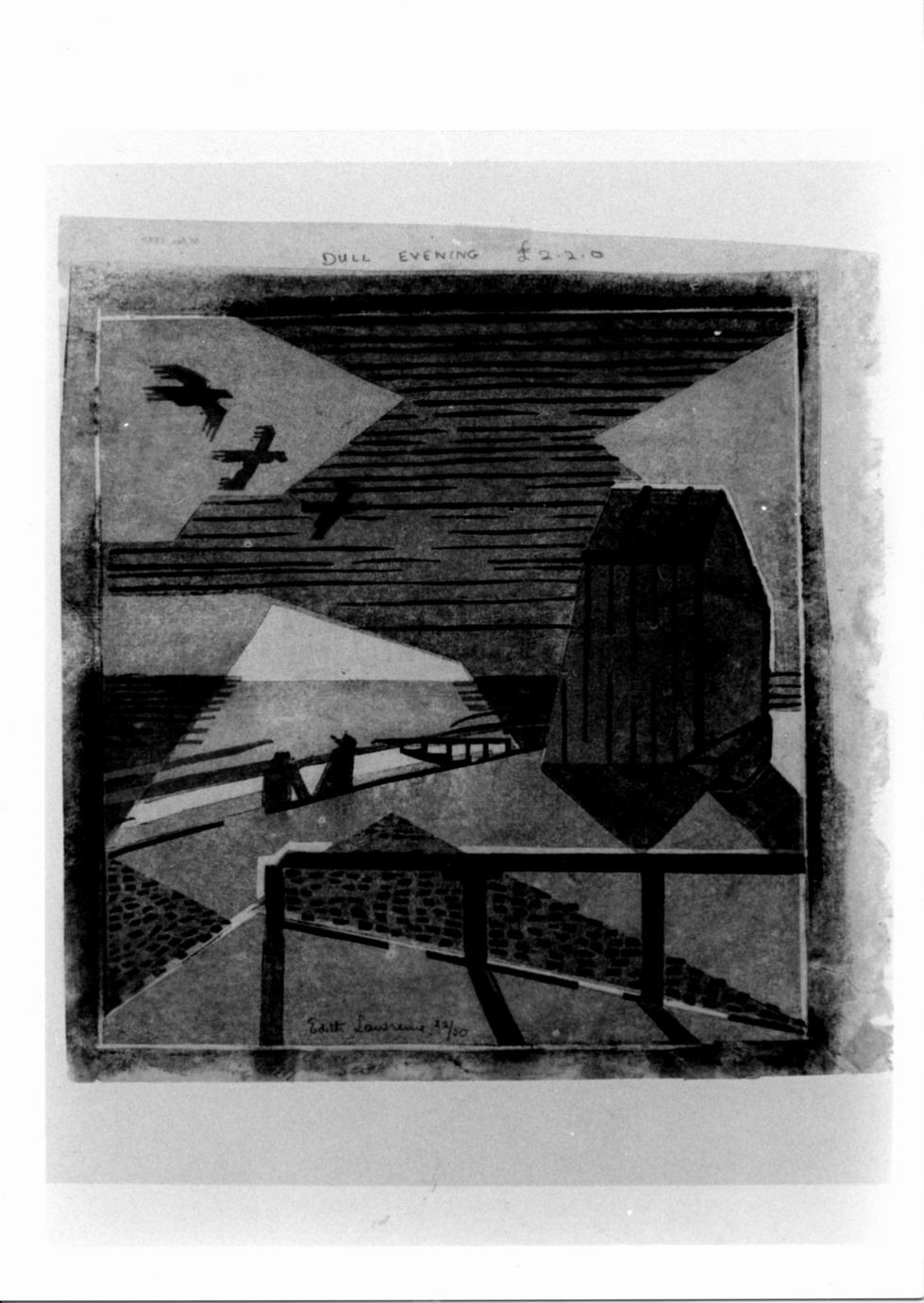 Spiaggia con capanno e figure sedute (stampa a colori) di Lawrence Edith May (sec. XX)