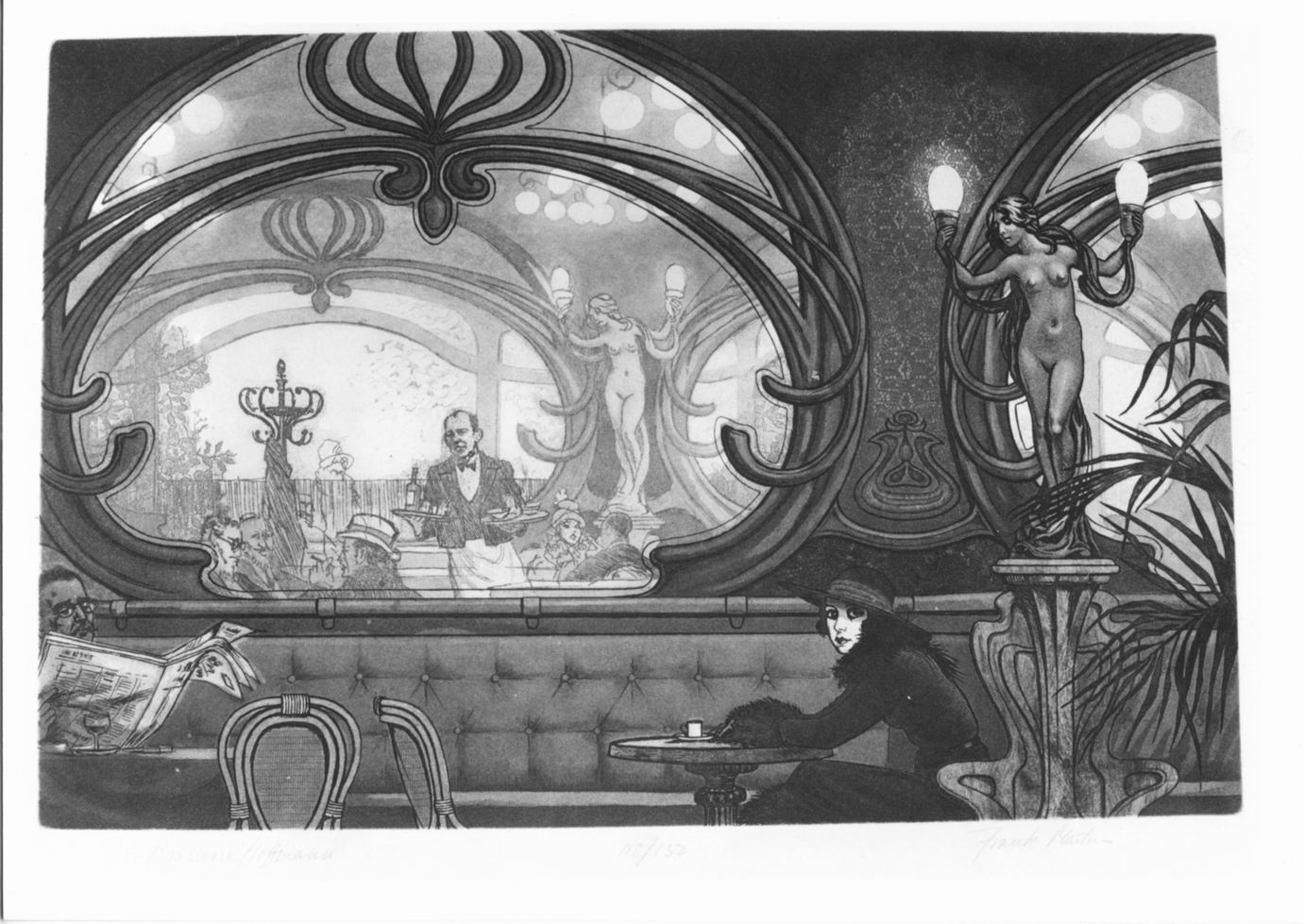 Interno di caffè (stampa a colori) di Martin Frank V (sec. XX)