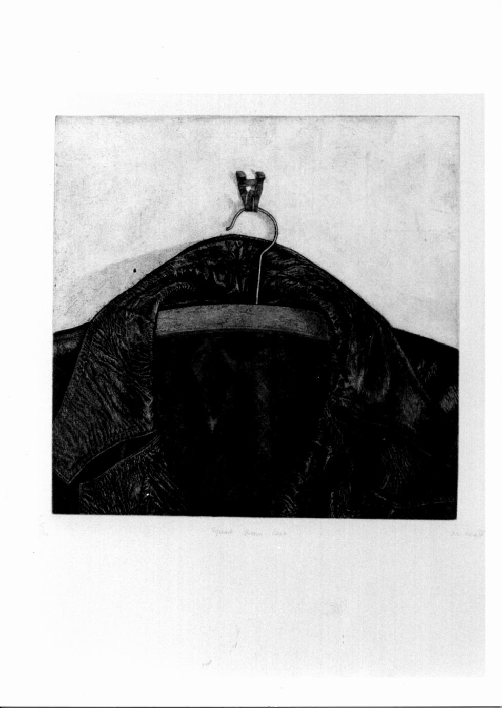 Parte superiore di giacca in pelle su appendiabiti appeso a chiodo (stampa a colori) di Exall Michael (sec. XX)