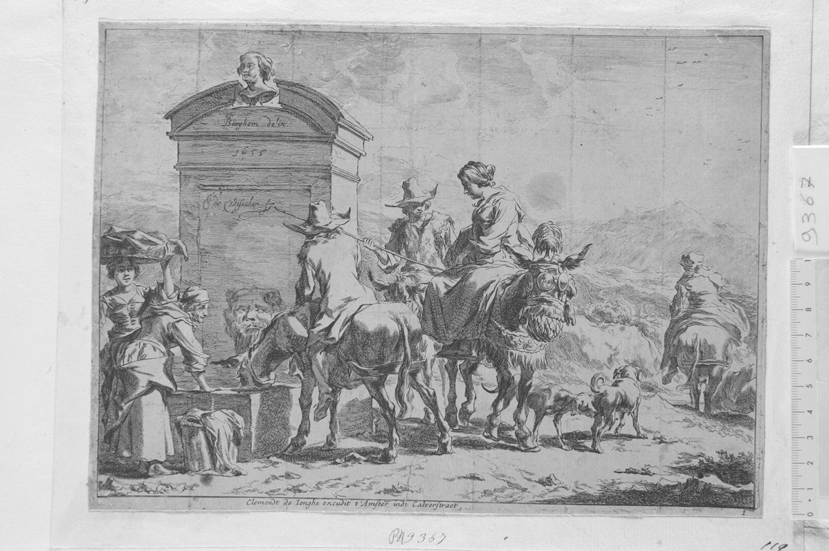 La fontana (?) (stampa) di Visscher Cornelis II, Berchem Nicolaes (sec. XVII)