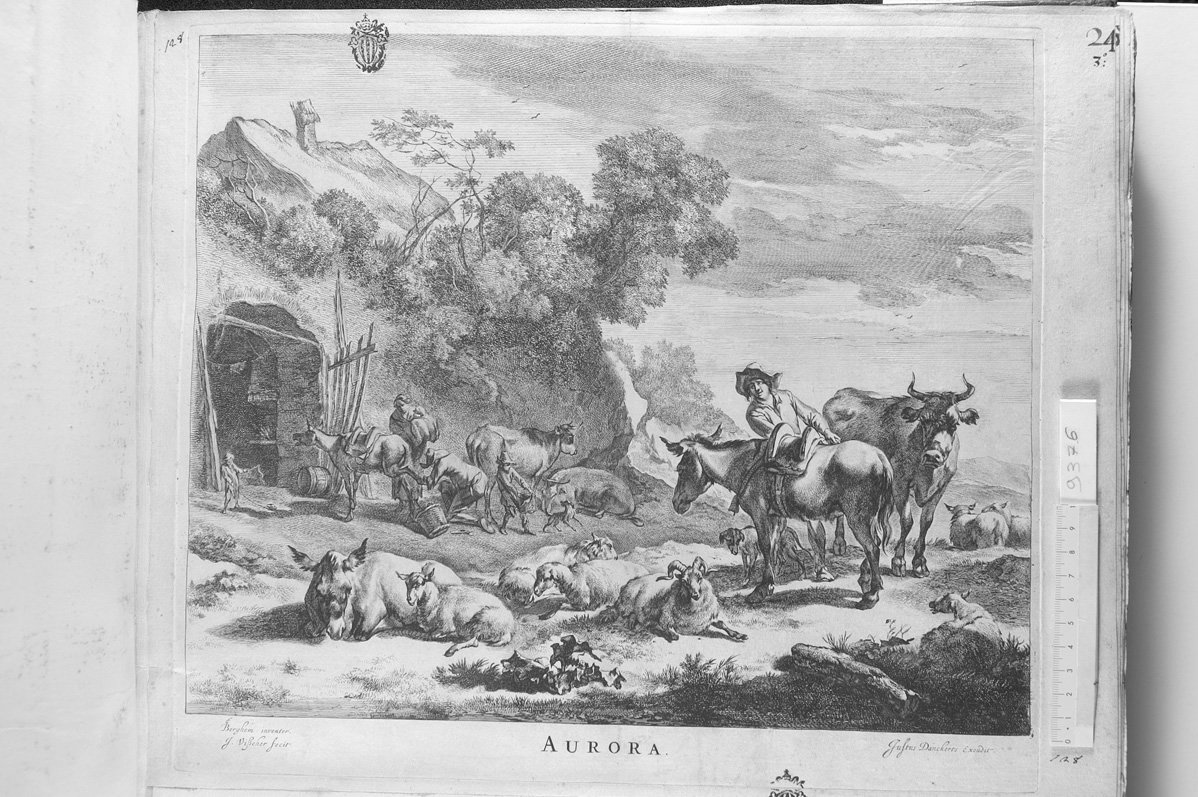 Le quattro parte del giorno: Aurora (stampa) di De Visscher Jan, Berchem Nicolaes (sec. XVII)