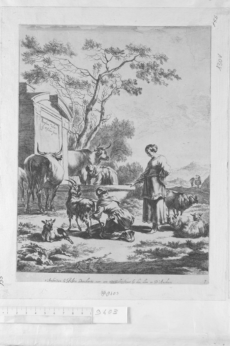 Diversa animalia quadrupedia: pastorelle presso una fontana (stampa) di De Visscher Jan (sec. XVII)