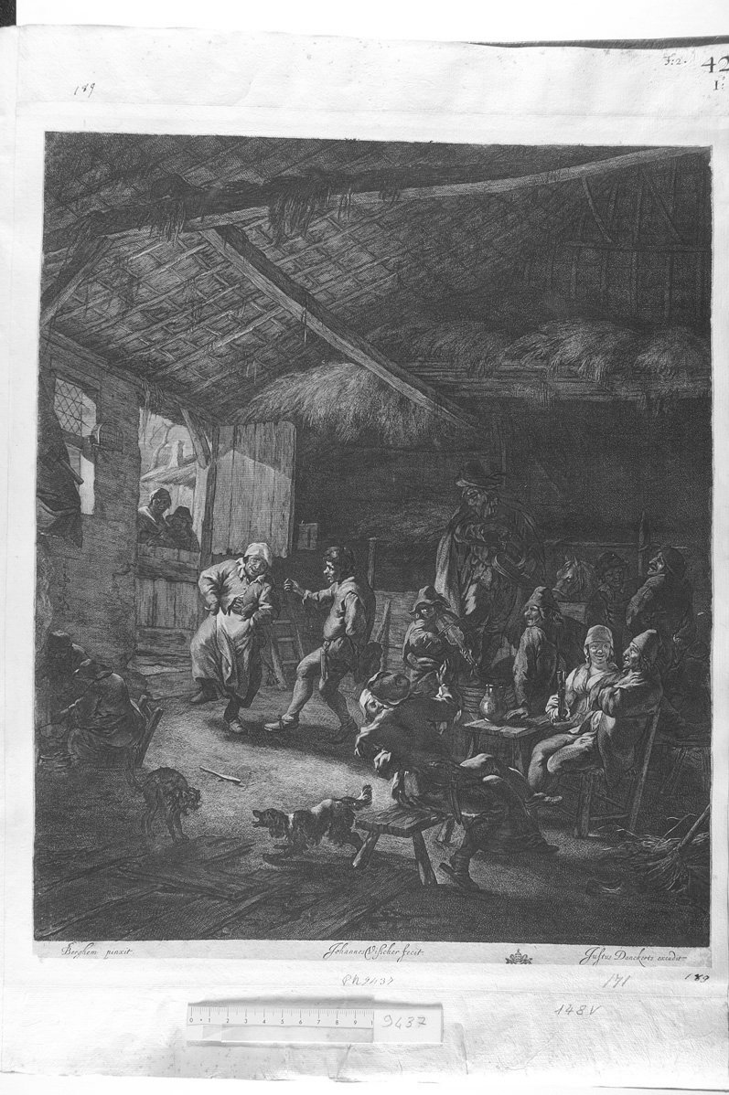 Scena d'Osteria con coppia che balla (stampa) di De Visscher Jan (sec. XVII)