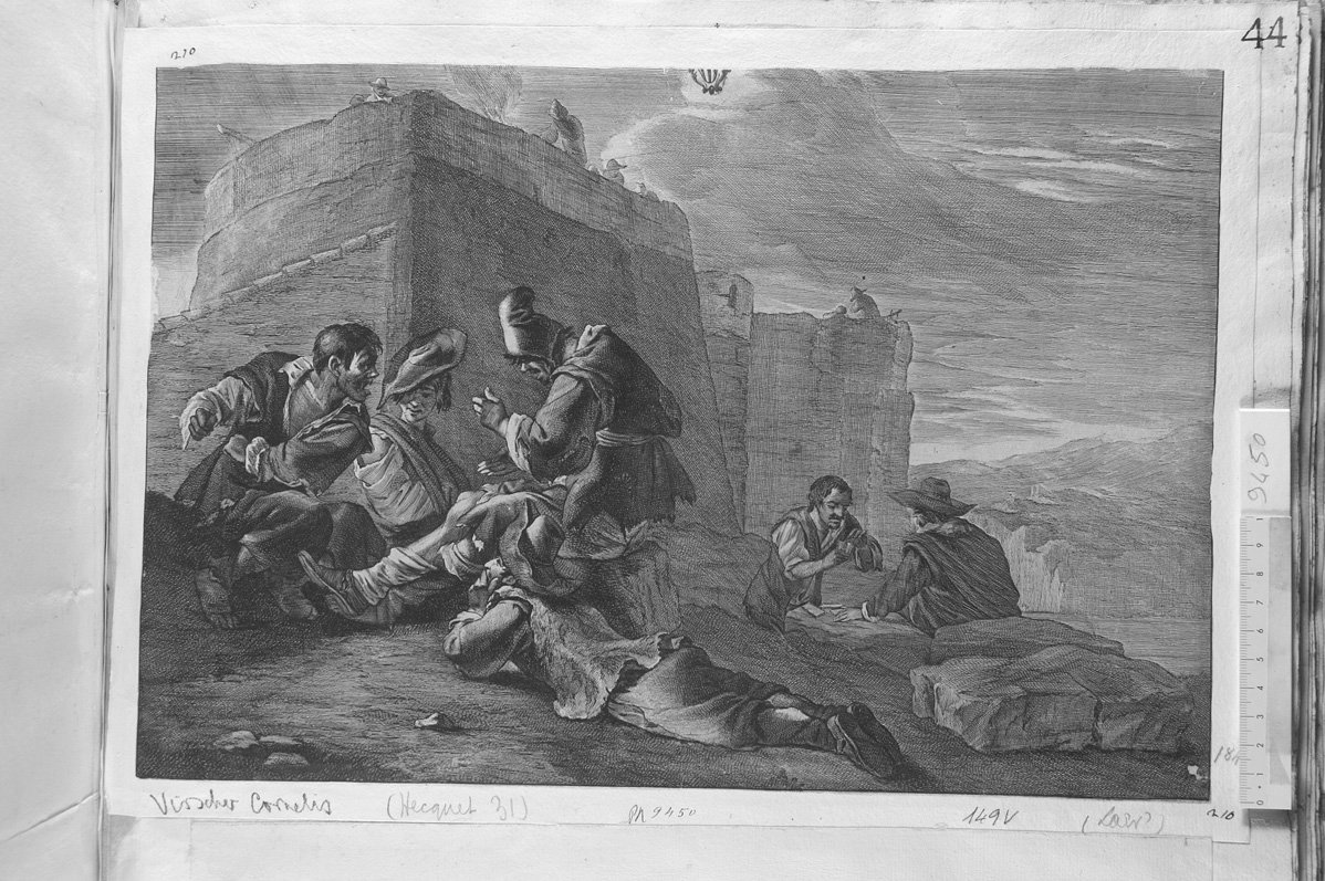 Sei giocatori di carte col giuco italiano (stampa) di Visscher Cornelis II (sec. XVII)