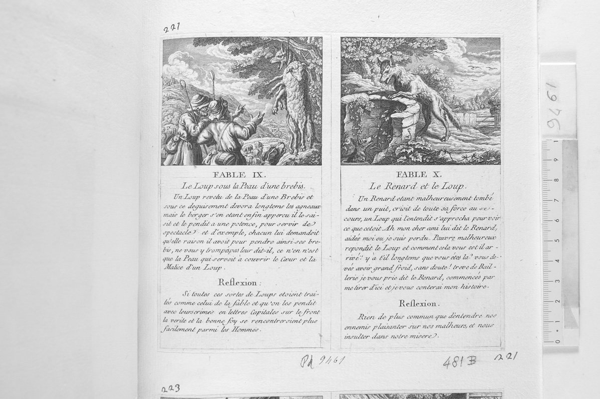 Aesop's fable: IX, Lupa e caprone. X. Volpe e lupo (stampa) di Barlow Francis (sec. XVII)