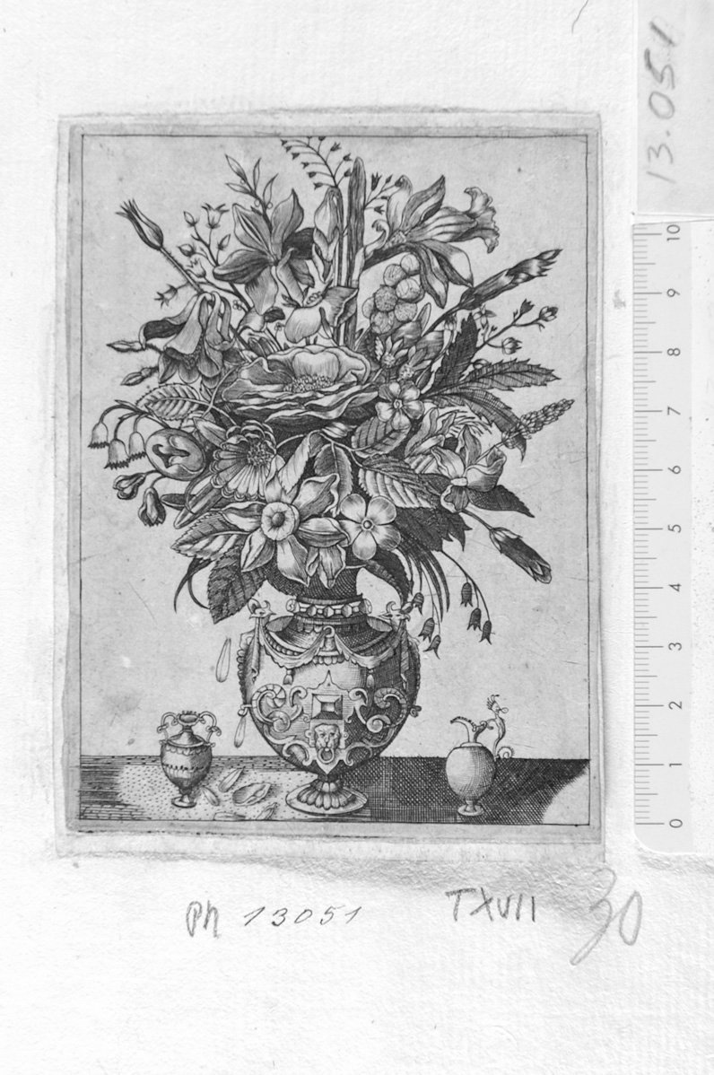 Vaso di fiori con anforette laterali (stampa) - ambito tedesco (sec. XVII)