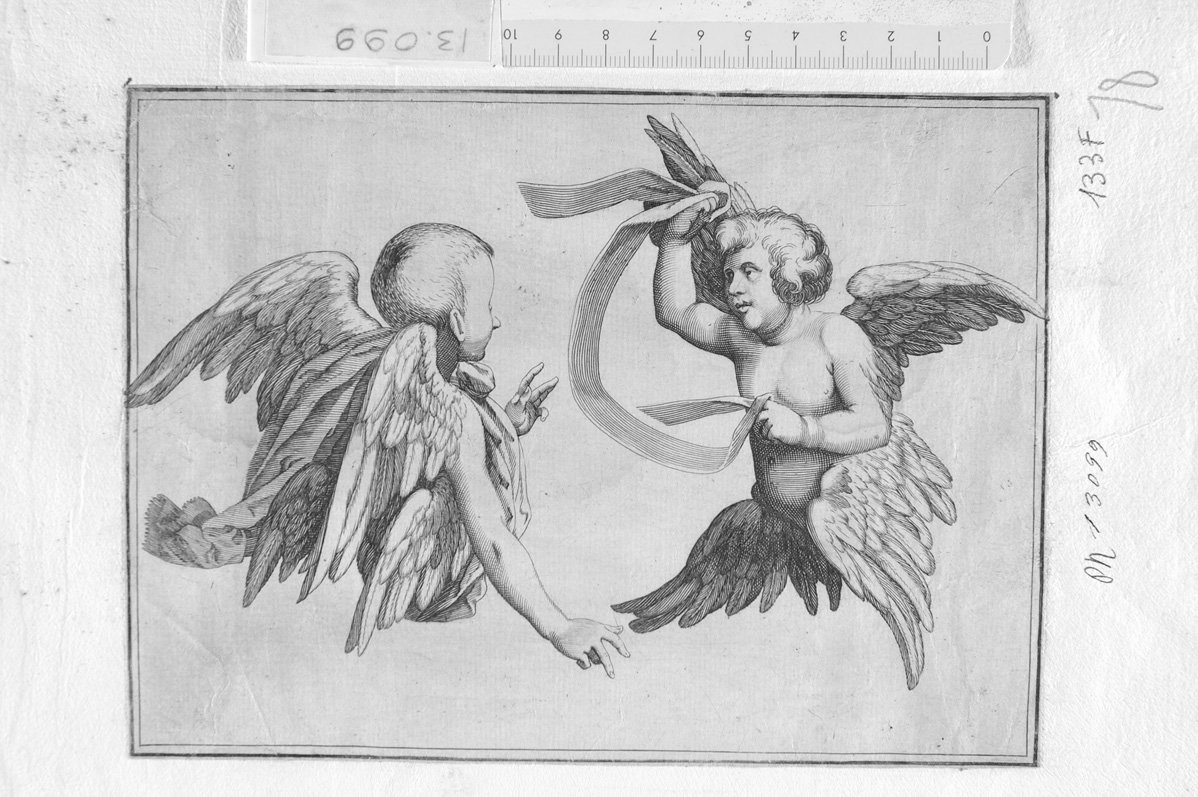Due fanciulli alati (stampa) - ambito tedesco (sec. XVII)
