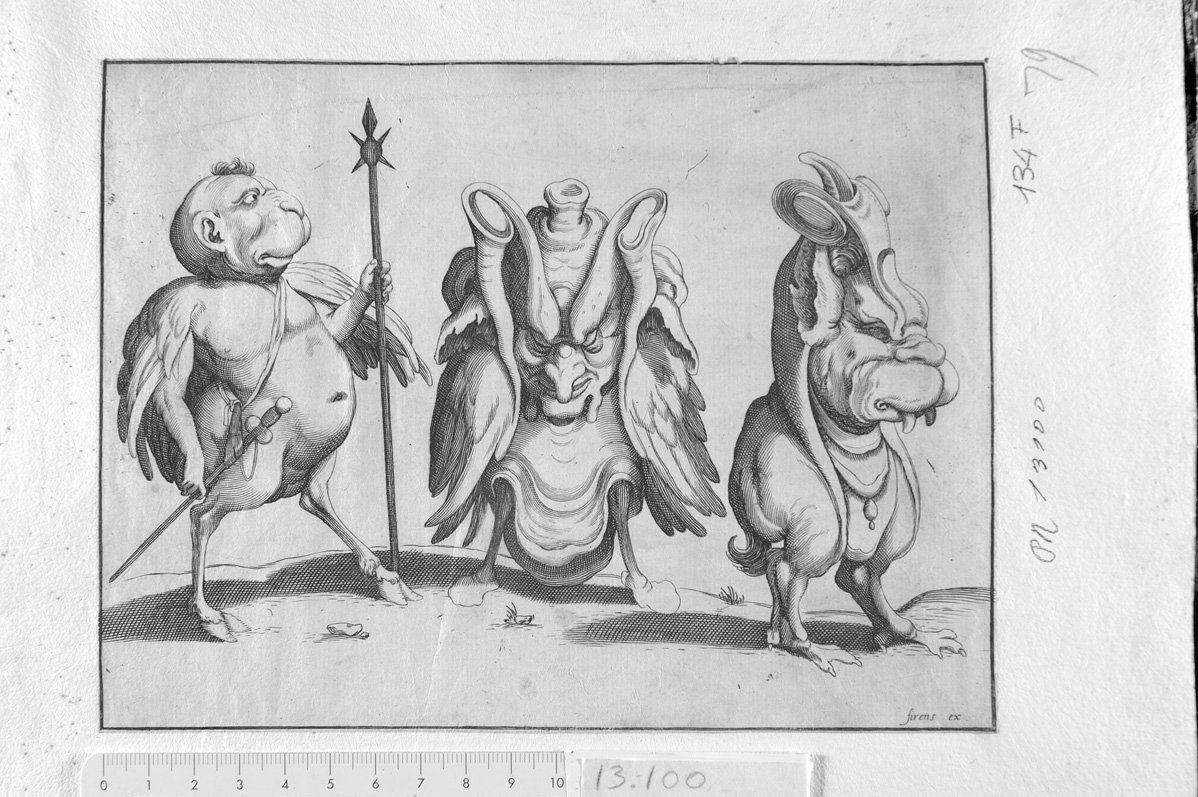 tre figure grottesche (stampa) - ambito tedesco (sec. XVII)