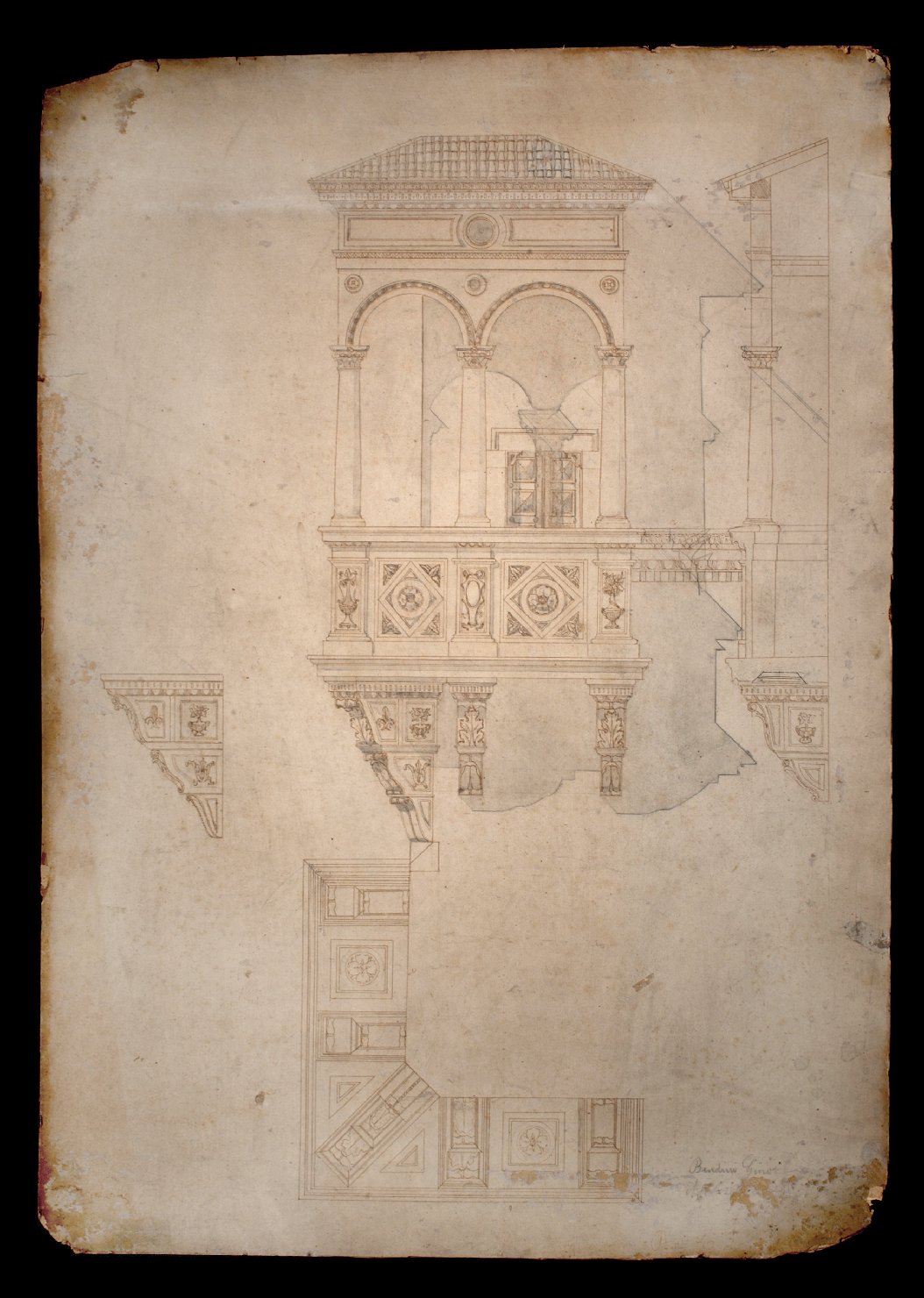 motivi decorativi architettonici (disegno) di Bendini Ugo (prima metà sec. XX)