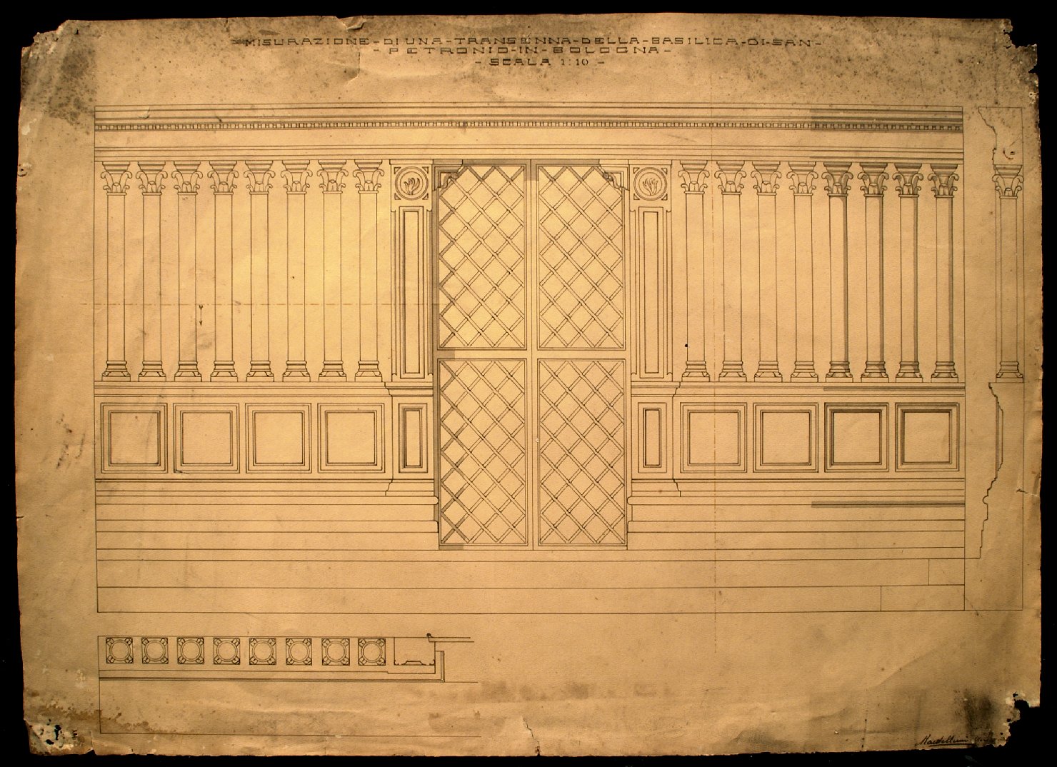 motivi decorativi architettonici (disegno) - ambito bolognese (prima metà sec. XX)