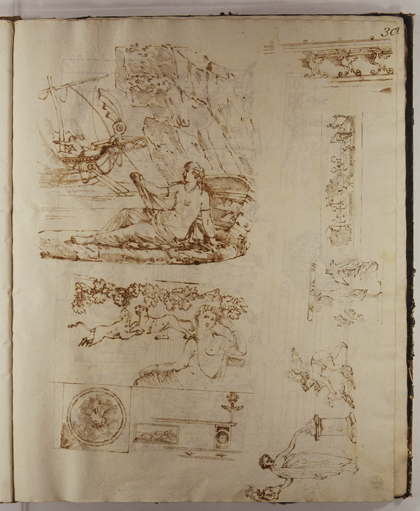 studi dall'antico col mito di Arianna (disegno) di Basoli Antonio (sec. XIX)