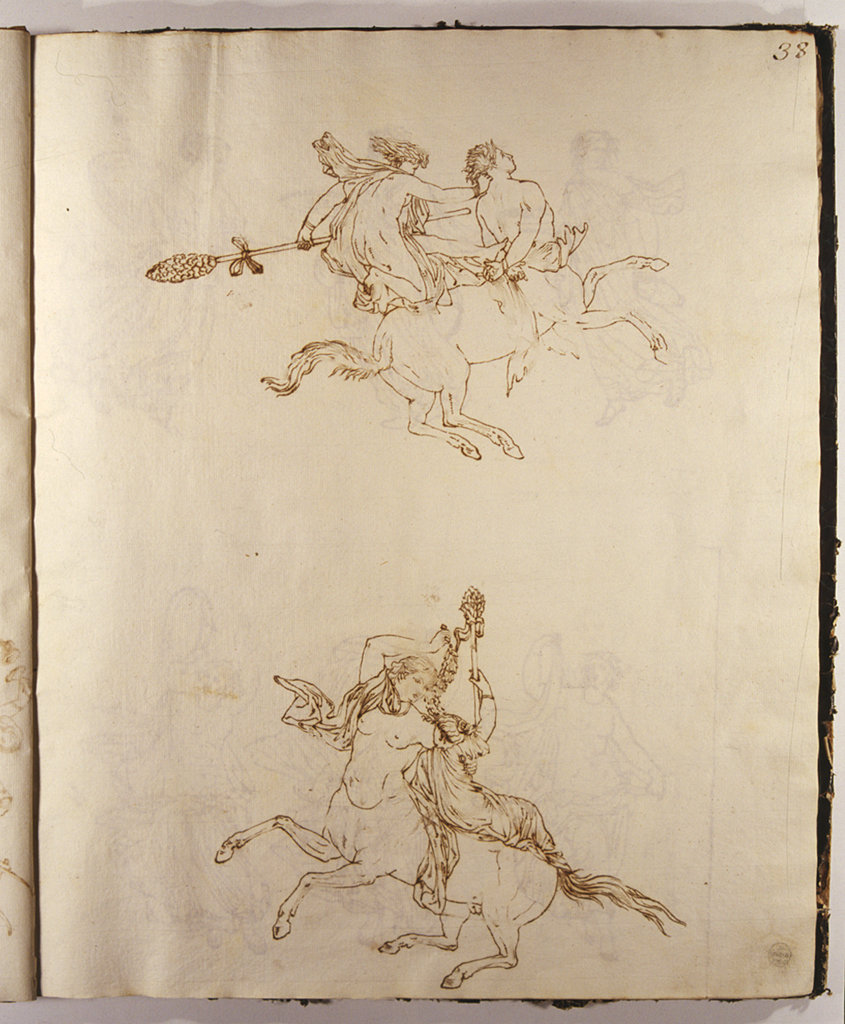 Centauro e centauressa; Centauressa con vignetta femminile in groppa (disegno) di Basoli Antonio (sec. XIX)