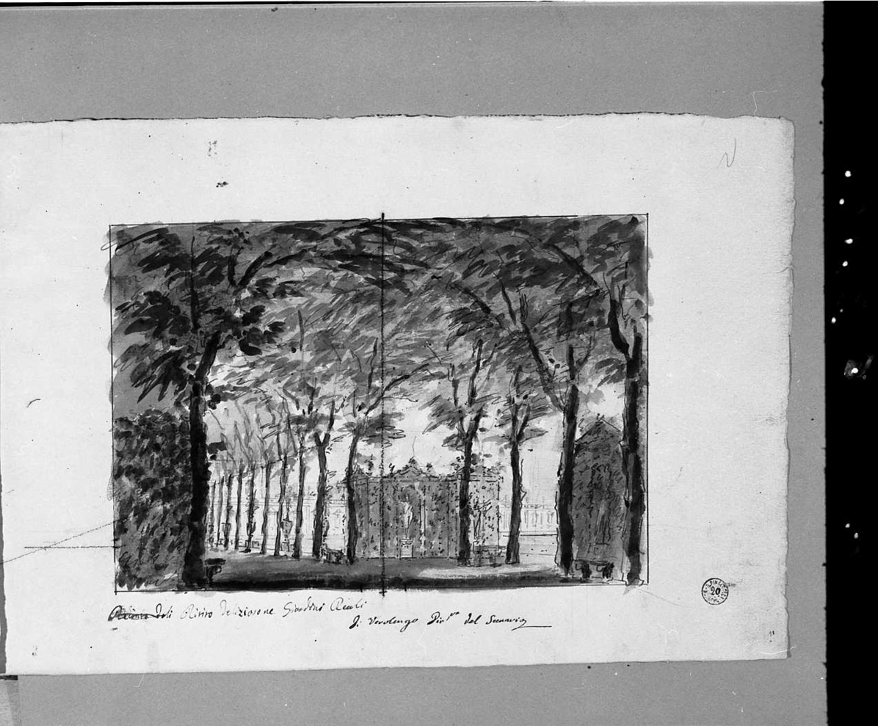 ritiro delizioso nei giardini reali (disegno) di Galliari Giuseppino (attribuito) (sec. XVIII)