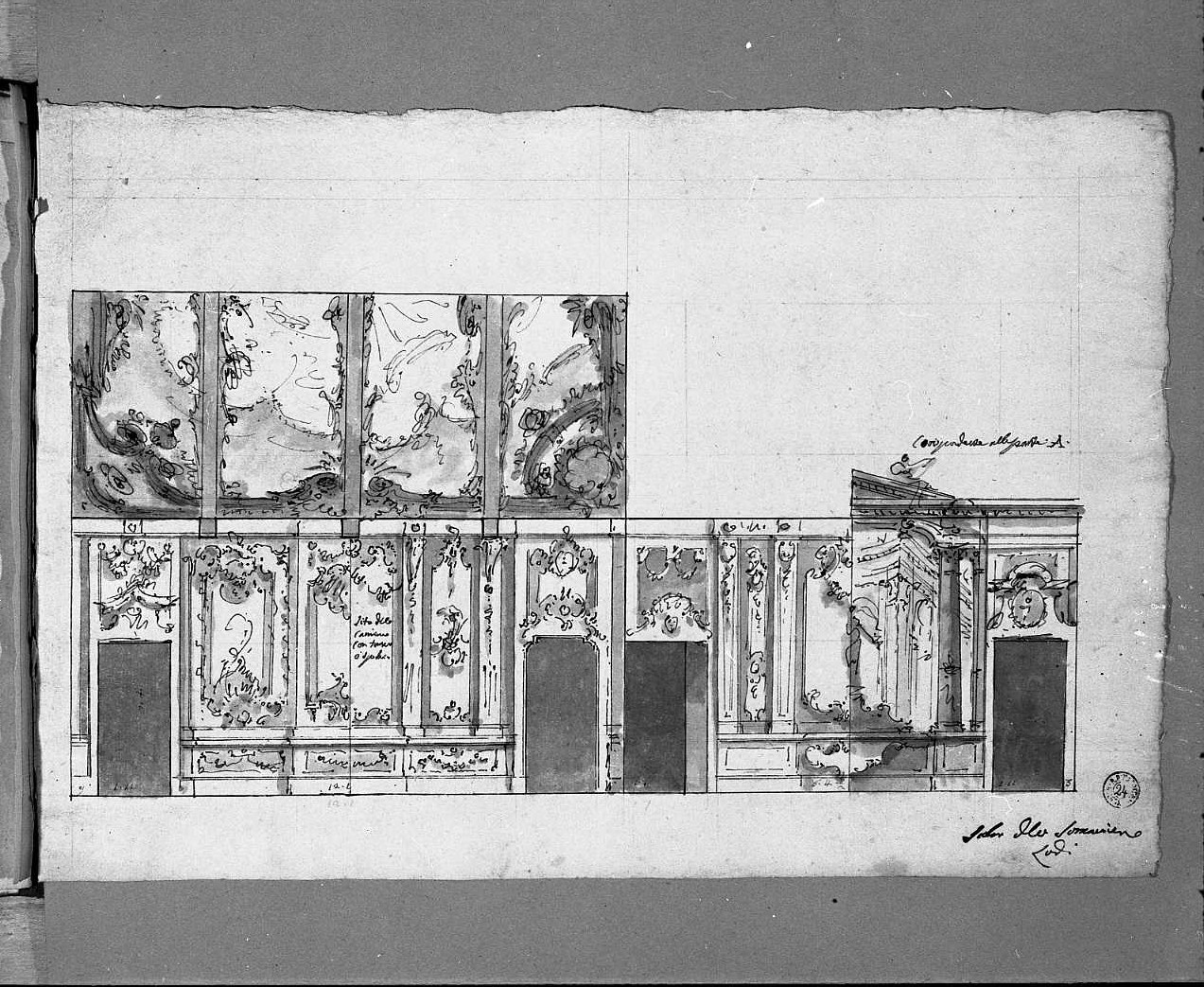 decorazione di galleria (disegno) di Galliari Giuseppino (attribuito) (sec. XVIII)