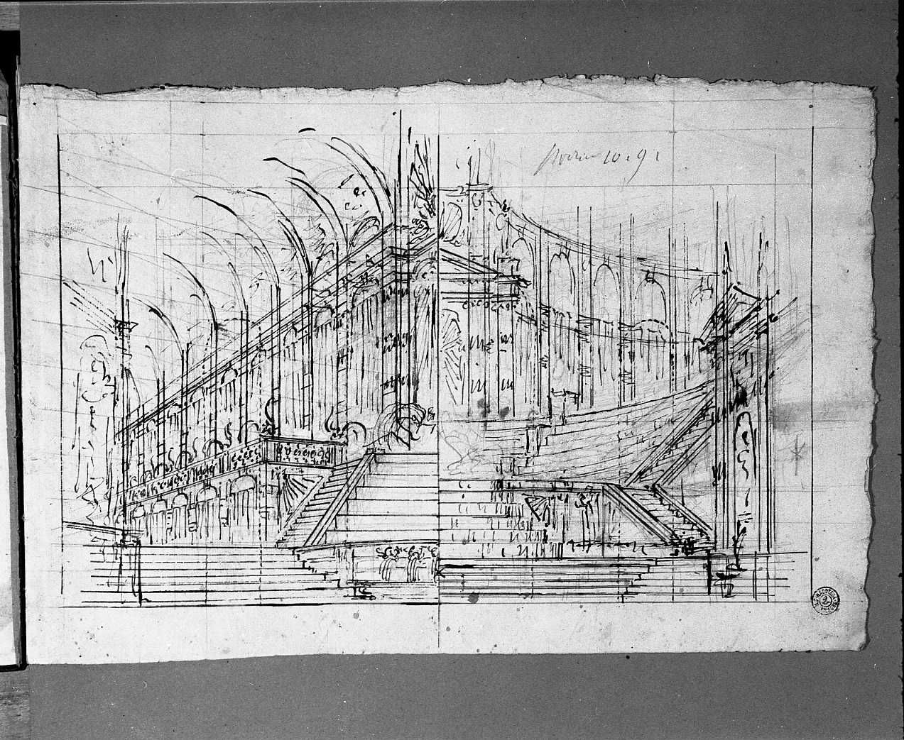 due schizzi per scaloni (disegno) di Galliari Giuseppino (attribuito) (sec. XVIII)