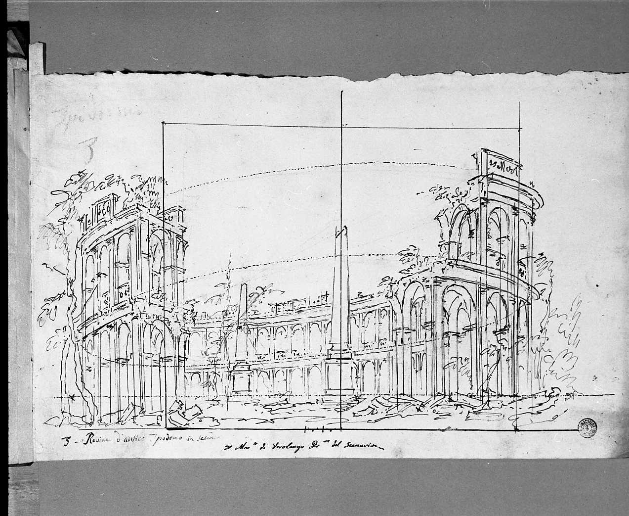 studio per una scena con arena (disegno) di Galliari Giuseppino (attribuito) (sec. XVIII)