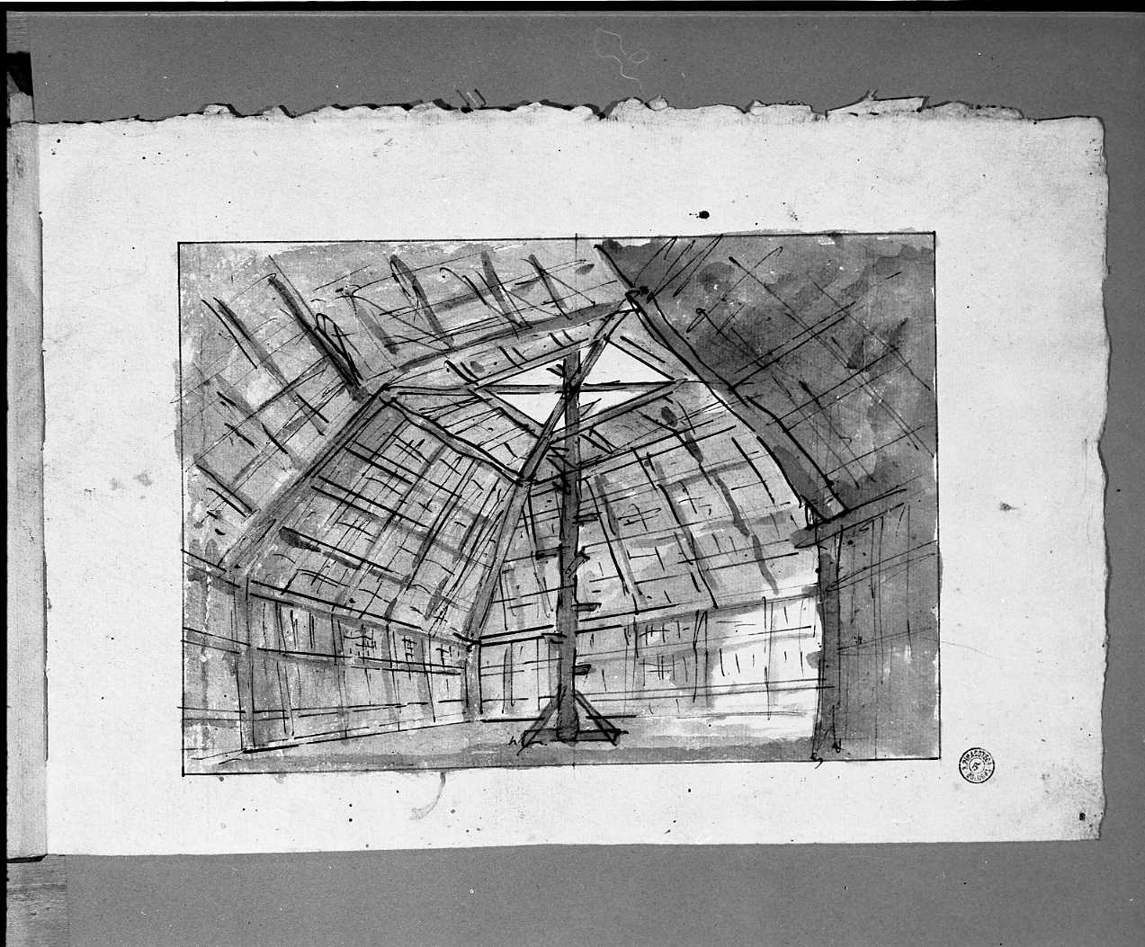 interno di capanna rustica (disegno) di Galliari Giuseppino (attribuito) (sec. XVIII)