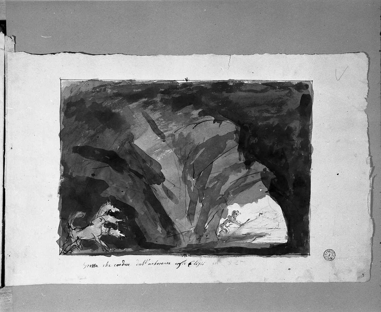 grotta che conduce all'Acheronte (disegno) di Galliari Giuseppino (attribuito) (sec. XVIII)